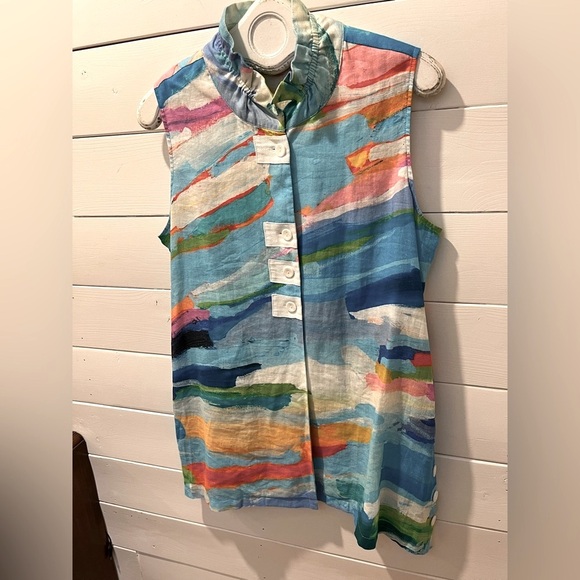 CLAIRE DESJARDINS - Sleeveless Artistic Print Top - Size L - Picture 9 of 10